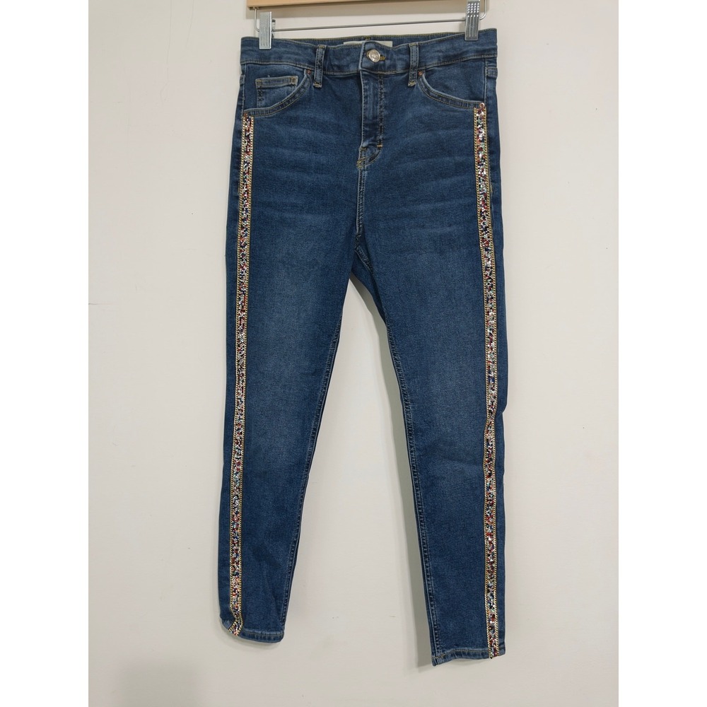 Topshop Moto Jamie skinny‎ jeans 30x30 Y2K streetwear glam festival side stripe